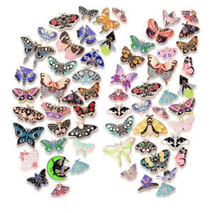 100 Pcs Butterfly Enamel Pins Bulk for Clothes Cute Moth Lapel Pins Steampunk Go